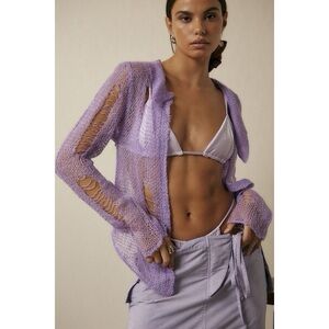 House of Sunny Sweater Spider Knit Shirt Sheer Lilac Lavender Distressed Size 6